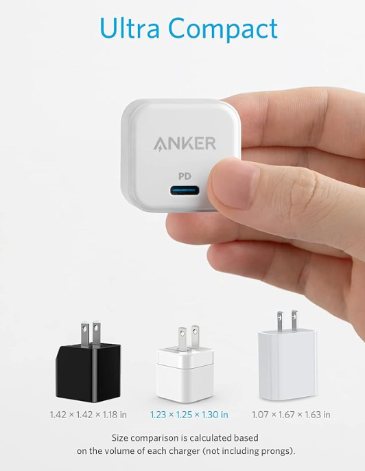 شاحن سريع USB-C أنكر باوربورت 3 بقوة 20 واط – تصميم مكعب مع قابس قابل للطي