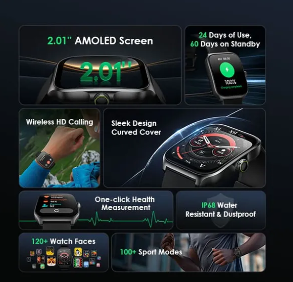 oraimo Watch Nova AM 2.01" AMOLED Screen Curved Cover Smart Watch