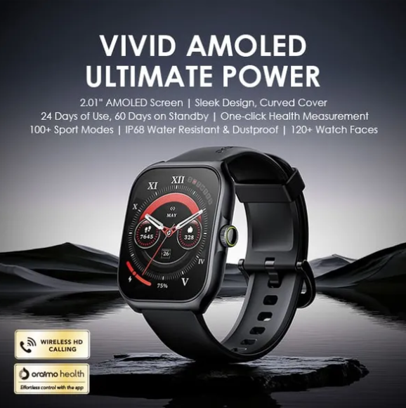 oraimo Watch Nova AM 2.01" AMOLED Screen Curved Cover Smart Watch